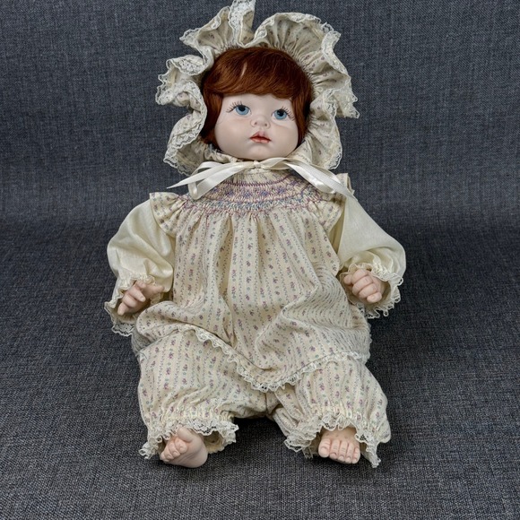 Vintage Artist Porcelain Doll Signed "Lena 85" Handmade Smocked Romper 16" - Picture 1 of 12